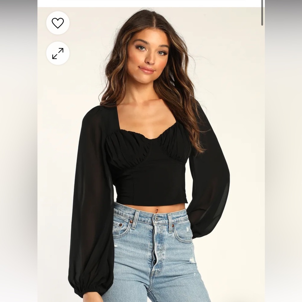 Alluring Flirt Black Long Sleeve Crop Top